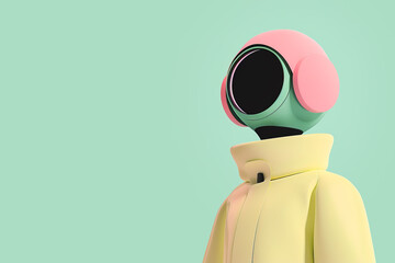 Pastel-colored minimalist robot figure against teal background. Generative AI image