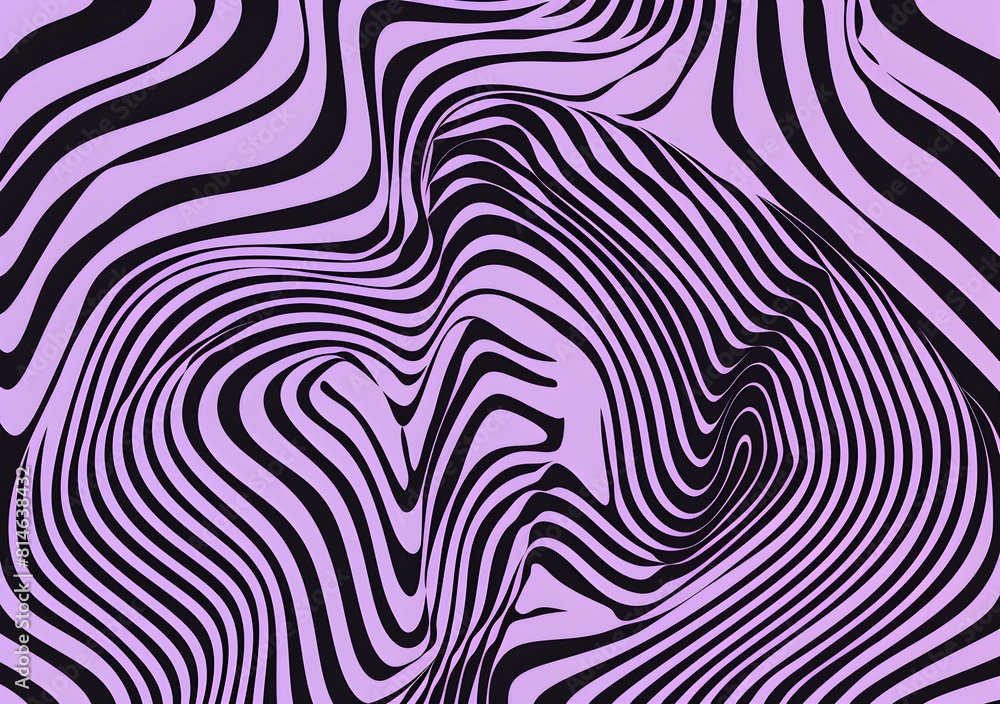 Poster vector, simple line pattern of curved lines in lavender and black, simple minimalistic, groovy retro