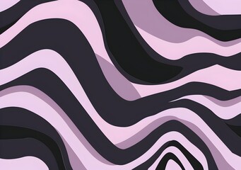 vector, Simple minimalistic flat style illustration of groovy wavy lines in the shape of zebra stripes pattern , pale purple and black colours 