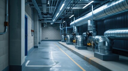 Fototapeta premium Equipment, cables and piping as found inside of a modern industrial power plant