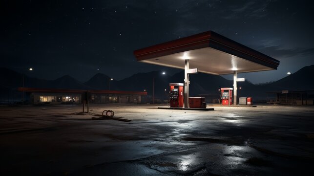 Generative AI gas station without cars at night