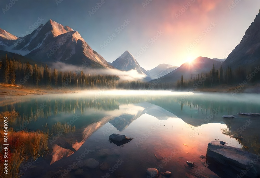 Wall mural sunrise over the lake - Wall murals