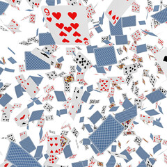 Flying playing cards on transparent background, abstract chaos of flying cards in the air