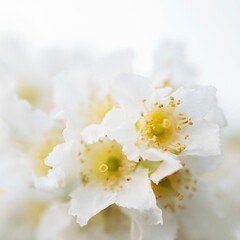 Close-up of white flowers with lush green leaves on the stems on a white background