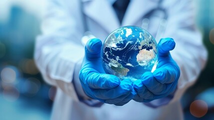 Doctor's hand holding the earth in his hands.
