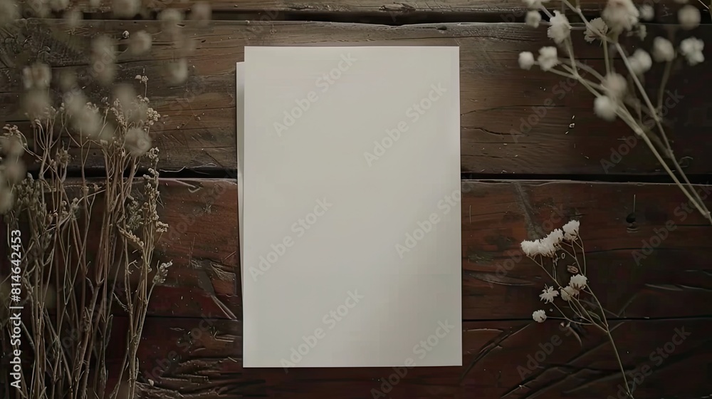 Poster a blank canvas rests on a rustic table