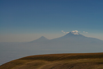 Big and little Ararat mountain during dramatic sunrise, symbol of Armenia.Beautiful mountain Ararat Armenia