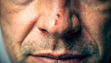 Macro image of a nose with a faint scar, representing resilience and healing