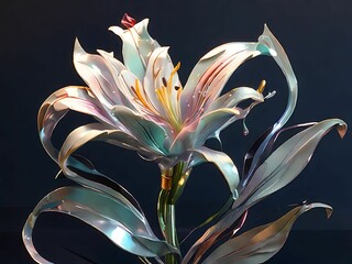 Sculpt a holographic representation of a lily, abstracted into geometric shapes and patterns that capture the elegant form and graceful curves of these exquisite blooms.