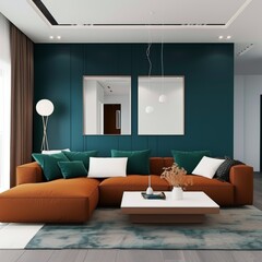 The Harmony of Space A  Photo Illustration of Modern Interior Design, Showcasing an Apartment with a Well-Appointed Dining Room and an Inviting Empty Living Room with Beige Walls