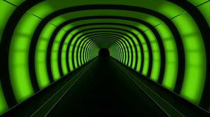 Vibrant Neon Light Corridor in green Tones and abstract Shapes