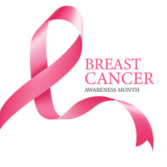 Pink ribbon to World Breast Cancer Awareness month. Bright Brest Cancer medical Post. Vector illustration.