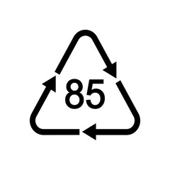 85 recycling sign in triangular shape with arrows. Paper and fibreboard reusable icon isolated on white background. Environmental protection concept. Vector graphic illustration
