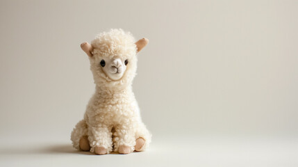 Adorable white alpaca plush toy on a clean, neutral background, perfect for children’s room decor. 