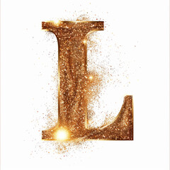 Obraz premium Golden glowing letter L with gold dust on white clean background. Scrapbook activity. Generative AI