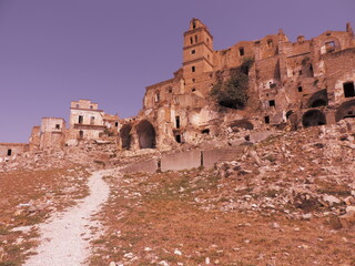 View of Craco, an abandoned town in the Basilicata region of southern Italy.