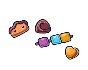 Fototapeta premium Cartoon candies and cookies on white background