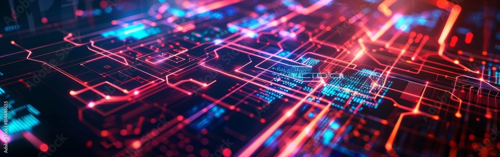 Poster detailed view of a computer circuit board showing various components and connections. the intricate 