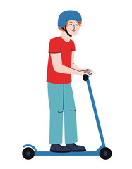 Man riding scooter. Male person in doodle style.