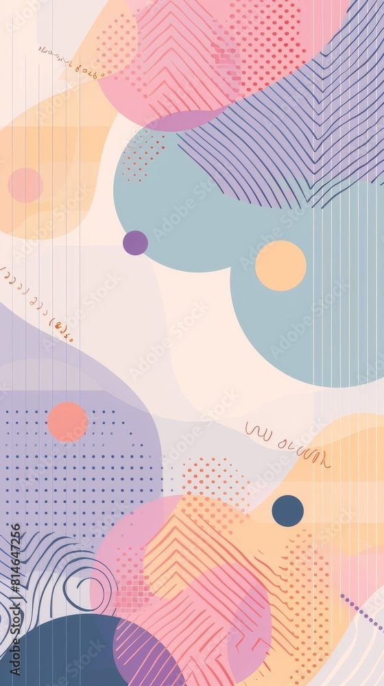 Fototapete A vibrant abstract background featuring colorful circles and lines arranged in a dynamic composition. The circles vary in size and are intersected by straight lines creating a sense of movement and en
