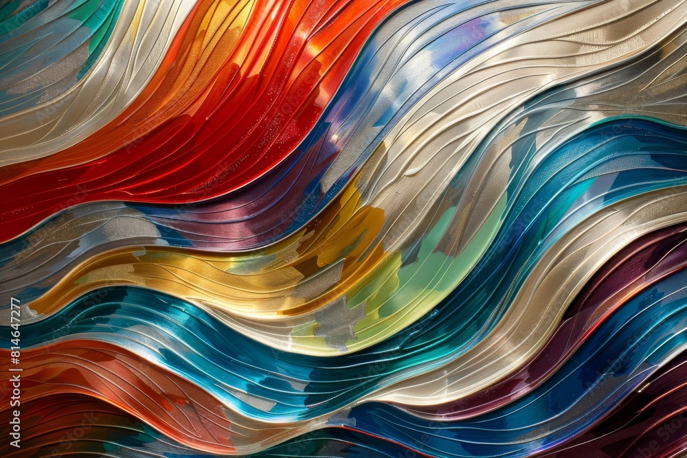 Aufkleber Abstract texture colorful colored color metallic shiny background with 3d geometric waving waves curves gradient shapes for website, business, print design template paper pattern illustration
