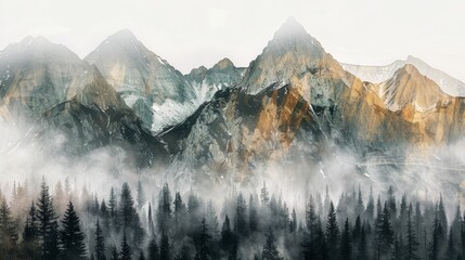 Awe-Inspiring Double Exposure: Mountain Range & Misty Forest