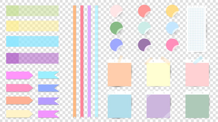 Paper and  notes, stickers, sticky sheets and tape Vector Set isolated on a transparent background , illustration Vector EPS 10
