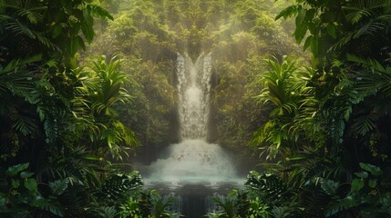 Surreal Double Exposure Waterfall and Jungle Landscape