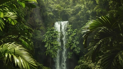 Tropical Double Exposure Waterfall and Jungle Art