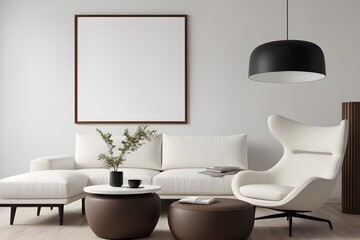 Mockup poster frame in living room with minimalist style, modern interior design, frame mockup