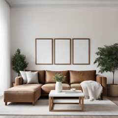Mockup poster frame in living room with Scandinavian interior style, home interior mockup, frame mockup