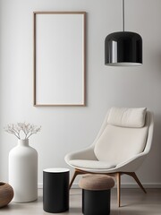 Mockup poster frame in minimalist living room interior background, modern interior design, frame mockup