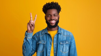 Man Showing Peace Sign Happily
