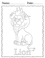 Lion Coloring Page. Printable Coloring Worksheet for Kids. Educational Resources for School and Preschool.