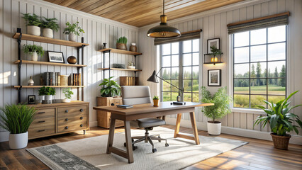 Farmhouse interior design style house office with desk