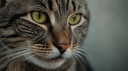 Portrait of a beautiful gray striped cat close up, Generative.AI
