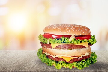 delicious fresh cheeseburger with cutlet for fast food