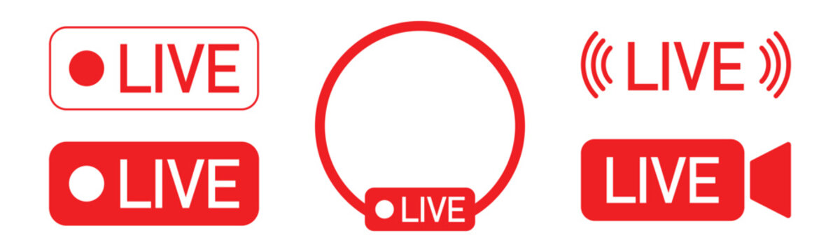 Live streaming red icon set. live broadcasting buttons and symbols. online stream icons. live stream logo. vector illustration transparent background.