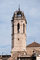 Tower of the church of Santa Maria de Moia or the Mare de Deu de la Misericordia in the town of...