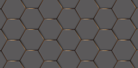 Black Hexagonal golden line Background. Luxury black Pattern. Vector Illustration. hexagon abstract background. Surface polygon pattern with glowing hexagon paper texture and futuristic business.
