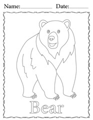 Bear Coloring Page. Printable Coloring Worksheet for Kids. Educational Resources for School and Preschool.