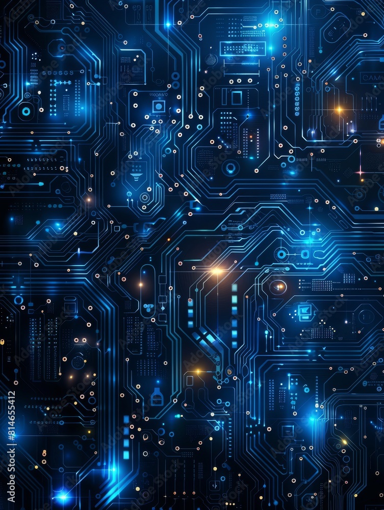 Poster abstract blue circuit board background vector illustration with glowing elements and industrial look