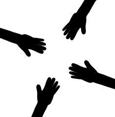 silhouette hands in circle, unity diversity of people, support. Group of arms illustration on white background