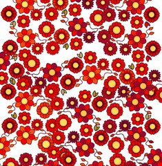 cute red orange flowers and leaves pattern , floral, background. Blossom, garden