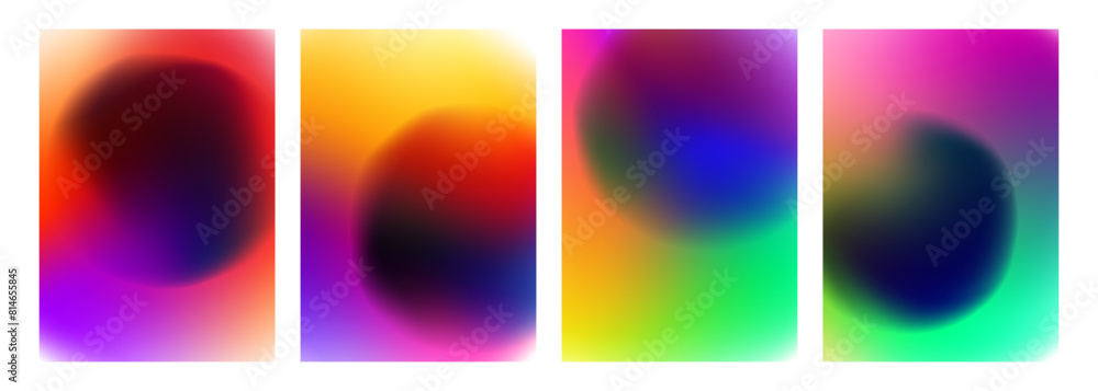 Poster set of blurred backgrounds with defocused round shapes. vibrant color gradients. abstract bright gra