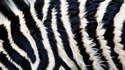 Fluffy animal zebra print. Closeup of artificial fur texture. Monochrome. Fashion background. Generative AI