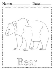 Bear Coloring Page. Printable Coloring Worksheet for Kids. Educational Resources for School and Preschool.