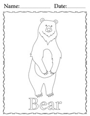 Bear Coloring Page. Printable Coloring Worksheet for Kids. Educational Resources for School and Preschool.