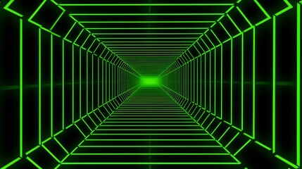 Naklejka premium Vibrant Neon Light Corridor in green Tones and abstract Shapes