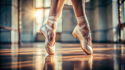 A close-up of a dancer's feet, highlighting the precision and control in their movements